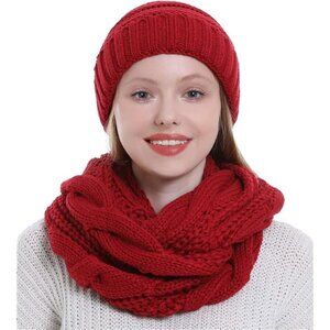 Double Couple 3pcs Winter Beanie‎ Hat Scarf and Touch Screen Gloves Set for
